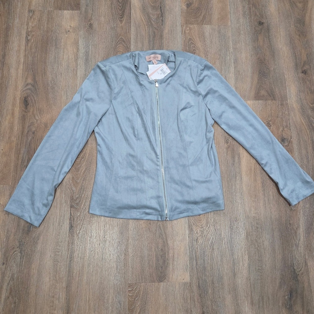 Philosophy Republic Clothing Faux Suede Zip Front Jacket Rain Shower Blue LG